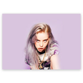 Поздравительная открытка с принтом Billie Eilish в Новосибирске, 100% бумага | плотность бумаги 280 г/м2, матовая, на обратной стороне линовка и место для марки
 | bad guy | bellyache | billie eilish | bury a friend | ocean eyes | when we all fall asleep where do we go | билли айлиш | музыка | певица