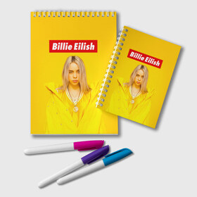 Блокнот с принтом Billie Eilish в Новосибирске, 100% бумага | 48 листов, плотность листов — 60 г/м2, плотность картонной обложки — 250 г/м2. Листы скреплены удобной пружинной спиралью. Цвет линий — светло-серый
 | bad guy | bellyache | billie eilish | bury a friend | ocean eyes | when we all fall asleep where do we go | билли айлиш | музыка | певица