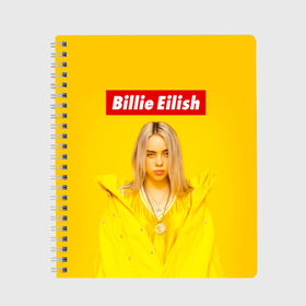 Тетрадь с принтом Billie Eilish в Новосибирске, 100% бумага | 48 листов, плотность листов — 60 г/м2, плотность картонной обложки — 250 г/м2. Листы скреплены сбоку удобной пружинной спиралью. Уголки страниц и обложки скругленные. Цвет линий — светло-серый
 | bad guy | bellyache | billie eilish | bury a friend | ocean eyes | when we all fall asleep where do we go | билли айлиш | музыка | певица