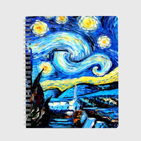 Тетрадь с принтом Звездная ночь Ван Гог в Новосибирске, 100% бумага | 48 листов, плотность листов — 60 г/м2, плотность картонной обложки — 250 г/м2. Листы скреплены сбоку удобной пружинной спиралью. Уголки страниц и обложки скругленные. Цвет линий — светло-серый
 | Тематика изображения на принте: impressionism | night | sky | stars | van gogh | ван гог | живопись | звездная ночь | звезды | импрессионизм | искусство | краски | небо | ночь | рисунок