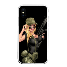 Чехол для iPhone XS Max матовый с принтом Sexy army girl в Новосибирске, Силикон | Область печати: задняя сторона чехла, без боковых панелей | army | automatic | beautiful | big | black | blonde | body | camouflage | chest | cool | eyes | girl | holds | perfect | slim | uniform | weapon | автомат | армия | блондинка | большая | глаза | девушка | держит | идеальное | камуфляж | красивая