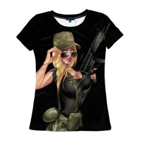 Женская футболка 3D с принтом Sexy army girl в Новосибирске, 100% полиэфир ( синтетическое хлопкоподобное полотно) | прямой крой, круглый вырез горловины, длина до линии бедер | Тематика изображения на принте: army | automatic | beautiful | big | black | blonde | body | camouflage | chest | cool | eyes | girl | holds | perfect | slim | uniform | weapon | автомат | армия | блондинка | большая | глаза | девушка | держит | идеальное | камуфляж | красивая