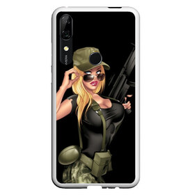 Чехол для Honor P Smart Z с принтом Sexy army girl в Новосибирске, Силикон | Область печати: задняя сторона чехла, без боковых панелей | army | automatic | beautiful | big | black | blonde | body | camouflage | chest | cool | eyes | girl | holds | perfect | slim | uniform | weapon | автомат | армия | блондинка | большая | глаза | девушка | держит | идеальное | камуфляж | красивая