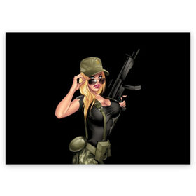 Поздравительная открытка с принтом Sexy army girl в Новосибирске, 100% бумага | плотность бумаги 280 г/м2, матовая, на обратной стороне линовка и место для марки
 | army | automatic | beautiful | big | black | blonde | body | camouflage | chest | cool | eyes | girl | holds | perfect | slim | uniform | weapon | автомат | армия | блондинка | большая | глаза | девушка | держит | идеальное | камуфляж | красивая