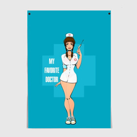 Постер с принтом Sexy nurse в Новосибирске, 100% бумага
 | бумага, плотность 150 мг. Матовая, но за счет высокого коэффициента гладкости имеет небольшой блеск и дает на свету блики, но в отличии от глянцевой бумаги не покрыта лаком | Тематика изображения на принте: beautiful | brunette | eyes | figure | girl | green | holding | holiday | legs | long | medical | medicine | nurse | perfect | short | straight | worker | брюнетка | глаза | девушка | держит | длинные | зелёные | идеальная | короткий | красивая | медицина