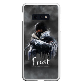 Чехол для Samsung S10E с принтом Frost Rainbow Six в Новосибирске, Силикон | Область печати: задняя сторона чехла, без боковых панелей | Тематика изображения на принте: gameplay | mozzie | pvp | r6 | r6s | siege | герой | дым | огонь | осада | пламя | радуга | снайпер | сражения | туман | шутер