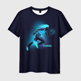 Мужская футболка 3D с принтом RUNNING NEON  в Новосибирске, 100% полиэфир | прямой крой, круглый вырез горловины, длина до линии бедер | Тематика изображения на принте: girl | neon | running | sport | бег | девушка | неон | неоновый | спорт
