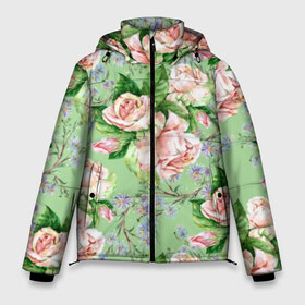 Мужская зимняя куртка 3D с принтом Розы и васильки в Новосибирске, верх — 100% полиэстер; подкладка — 100% полиэстер; утеплитель — 100% полиэстер | длина ниже бедра, свободный силуэт Оверсайз. Есть воротник-стойка, отстегивающийся капюшон и ветрозащитная планка. 

Боковые карманы с листочкой на кнопках и внутренний карман на молнии. | art | blue | color | cornflowers | field | flora | flowers | illustration | leaves | nature | painting | petals | pink | plants | roses | watercolor | акварель | букет | васильки | живопись | иллюстрация | искусство | лепестки | листья | полевые | природа