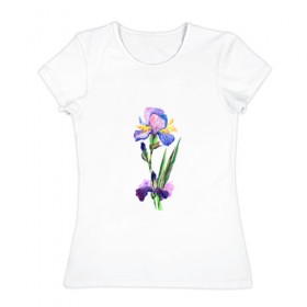 Женская футболка хлопок с принтом Ирис в Новосибирске, 100% хлопок | прямой крой, круглый вырез горловины, длина до линии бедер, слегка спущенное плечо | акварель | цветочки | цветы