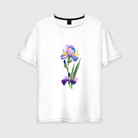 Женская футболка хлопок Oversize с принтом Ирис в Новосибирске, 100% хлопок | свободный крой, круглый ворот, спущенный рукав, длина до линии бедер
 | акварель | цветочки | цветы