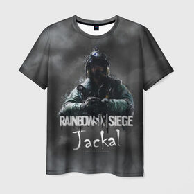 Мужская футболка 3D с принтом Jackal : Rainbow Six в Новосибирске, 100% полиэфир | прямой крой, круглый вырез горловины, длина до линии бедер | gameplay | mozzie | pvp | r6 | r6s | siege | герой | дым | огонь | осада | пламя | радуга | снайпер | сражения | туман | шутер
