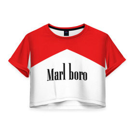 Женская футболка 3D укороченная с принтом Мальборо в Новосибирске, 100% полиэстер | круглая горловина, длина футболки до линии талии, рукава с отворотами | marlboro | мальборо | мода