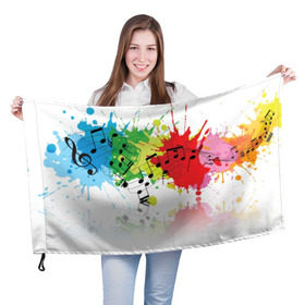 Флаг 3D с принтом Ноты color в Новосибирске, 100% полиэстер | плотность ткани — 95 г/м2, размер — 67 х 109 см. Принт наносится с одной стороны | music | абстракция | книга | листы | музыка | музыкальный | ноты | произведение | страница | тетрадь