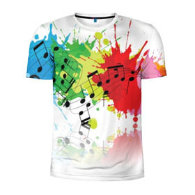 Мужская футболка 3D спортивная с принтом Ноты color в Новосибирске, 100% полиэстер с улучшенными характеристиками | приталенный силуэт, круглая горловина, широкие плечи, сужается к линии бедра | music | абстракция | книга | листы | музыка | музыкальный | ноты | произведение | страница | тетрадь