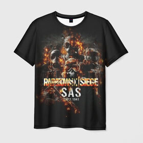 Мужская футболка 3D с принтом SAS : Rainbow Six в Новосибирске, 100% полиэфир | прямой крой, круглый вырез горловины, длина до линии бедер | gameplay | mozzie | pvp | r6 | r6s | siege | герой | дым | огонь | осада | пламя | радуга | снайпер | сражения | туман | шутер