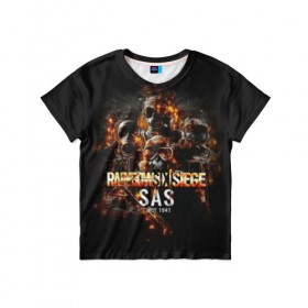 Детская футболка 3D с принтом SAS : Rainbow Six в Новосибирске, 100% гипоаллергенный полиэфир | прямой крой, круглый вырез горловины, длина до линии бедер, чуть спущенное плечо, ткань немного тянется | gameplay | mozzie | pvp | r6 | r6s | siege | герой | дым | огонь | осада | пламя | радуга | снайпер | сражения | туман | шутер