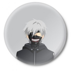 Значок с принтом Kaneki Ken в Новосибирске,  металл | круглая форма, металлическая застежка в виде булавки | ghoul | kaneki | ken | tokyo | гуль | канеки | кен | токийский