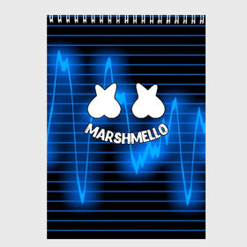 Скетчбук с принтом Marshmello в Новосибирске, 100% бумага
 | 48 листов, плотность листов — 100 г/м2, плотность картонной обложки — 250 г/м2. Листы скреплены сверху удобной пружинной спиралью | christopher comstock | dj | marshmello | music | диджей | клубная музыка | клубняк | крис комсток | логотип | маршмеллоу | музыка