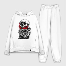 Женский костюм хлопок Oversize с принтом Пламя в Новосибирске,  |  | canopy | fire | flame | gesture | grin | jaw | skeleton | skull | teeth | балдахин | жест | зубы | огонь | оскал | пламя | скелет | череп