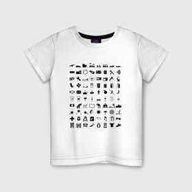 Детская футболка хлопок с принтом 80 знаков для общения в Новосибирске, 100% хлопок | круглый вырез горловины, полуприлегающий силуэт, длина до линии бедер | Тематика изображения на принте: iconspeak | знание языков | объяснить на пальцах | пиктограммы значки travellers tshirt | понять иностранца | понять собеседника | путешествия | туризм | языковой барьер