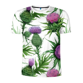 Мужская футболка 3D спортивная с принтом Цветок репейника в Новосибирске, 100% полиэстер с улучшенными характеристиками | приталенный силуэт, круглая горловина, широкие плечи, сужается к линии бедра | акварель | мода | стиль | цветочки | цветы
