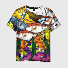 Мужская футболка 3D с принтом РЫБЫ в Новосибирске, 100% полиэфир | прямой крой, круглый вырез горловины, длина до линии бедер | fish | аква | аквариум | вода | кораллы | море | океан | ракушки | рыбки | рыбы
