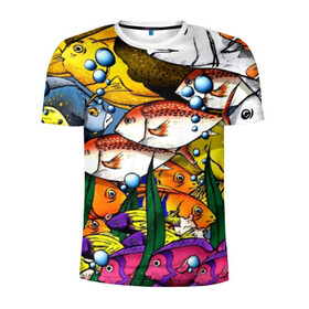 Мужская футболка 3D спортивная с принтом РЫБЫ в Новосибирске, 100% полиэстер с улучшенными характеристиками | приталенный силуэт, круглая горловина, широкие плечи, сужается к линии бедра | fish | аква | аквариум | вода | кораллы | море | океан | ракушки | рыбки | рыбы