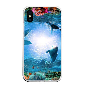 Чехол для iPhone XS Max матовый с принтом Дельфины в Новосибирске, Силикон | Область печати: задняя сторона чехла, без боковых панелей | fish | аква | аквариум | вода | кораллы | море | океан | ракушки | рыбки | рыбы