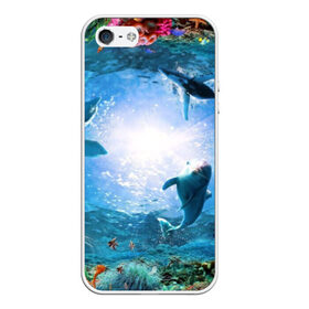 Чехол для iPhone 5/5S матовый с принтом Дельфины в Новосибирске, Силикон | Область печати: задняя сторона чехла, без боковых панелей | fish | аква | аквариум | вода | кораллы | море | океан | ракушки | рыбки | рыбы