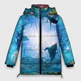 Женская зимняя куртка 3D с принтом Дельфины в Новосибирске, верх — 100% полиэстер; подкладка — 100% полиэстер; утеплитель — 100% полиэстер | длина ниже бедра, силуэт Оверсайз. Есть воротник-стойка, отстегивающийся капюшон и ветрозащитная планка. 

Боковые карманы с листочкой на кнопках и внутренний карман на молнии | Тематика изображения на принте: fish | аква | аквариум | вода | кораллы | море | океан | ракушки | рыбки | рыбы