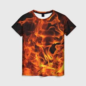 Женская футболка 3D с принтом огонь в Новосибирске, 100% полиэфир ( синтетическое хлопкоподобное полотно) | прямой крой, круглый вырез горловины, длина до линии бедер | fire | flame | in fire | smoke | в огне | дым | огненный | огонь | текстуры