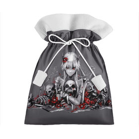 Подарочный 3D мешок с принтом Girl & Death в Новосибирске, 100% полиэстер | Размер: 29*39 см | bones | eyes | flower | girl | horns | ribbon | skeleton | skull | view | взгляд | девочка | лента.глаза | рога | скелет | цветок | череп.кости