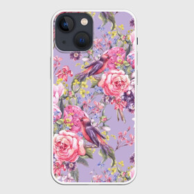 Чехол для iPhone 13 mini с принтом Лилии и розы в Новосибирске,  |  | art | background | birds | bouquet | hyacinths | leaves | lilac | mimosa | painting | pattern | peonies | petals | roses | stems | watercolor | wildflowers | акварель | букет | гиацинты | живопись | искусство | лепестки | листья | мимоза | пионы | полевые