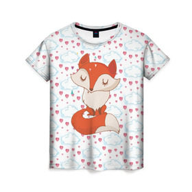 Женская футболка 3D с принтом Лисичка в Новосибирске, 100% полиэфир ( синтетическое хлопкоподобное полотно) | прямой крой, круглый вырез горловины, длина до линии бедер | fox | foxed | арт | лис | лиса | лисенок | лисичка | пушистик | рыжая | рыжмй хвост