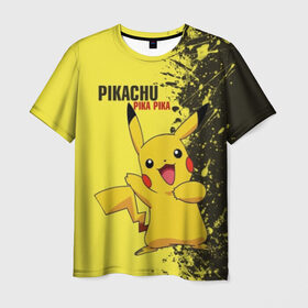 Мужская футболка 3D с принтом Pikachu Pika Pika в Новосибирске, 100% полиэфир | прямой крой, круглый вырез горловины, длина до линии бедер | Тематика изображения на принте: pika | pikachu | аниме | детская | детям | игры | молния | мышка | мышь | пика | пикачу | покемон | покемоны