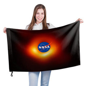 Флаг 3D с принтом Черная дыра NASA в Новосибирске, 100% полиэстер | плотность ткани — 95 г/м2, размер — 67 х 109 см. Принт наносится с одной стороны | Тематика изображения на принте: nasa | астрономия | горизонт событий | космос | наса | черная дыра