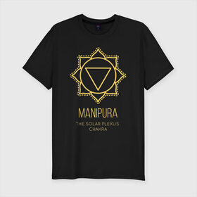 Мужская футболка премиум с принтом Манипура в Новосибирске, 92% хлопок, 8% лайкра | приталенный силуэт, круглый вырез ворота, длина до линии бедра, короткий рукав | chakra | manipura | yoga | йога | манипура | чакра