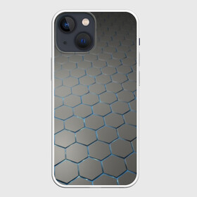 Чехол для iPhone 13 mini с принтом СТАЛЬНЫЕ ГРАНИ в Новосибирске,  |  | abstraction | geometry | hexagon | techno | абстракция | броня | геометрия | краски | неон | неоновый | сетка | соты | стальная броня | текстура | шестигранники