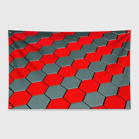 Флаг-баннер с принтом металлическая броня в Новосибирске, 100% полиэстер | размер 67 х 109 см, плотность ткани — 95 г/м2; по краям флага есть четыре люверса для крепления | abstraction | geometry | hexagon | techno | абстракция | броня | геометрия | краски | неон | неоновый | сетка | соты | стальная броня | текстура | шестигранники