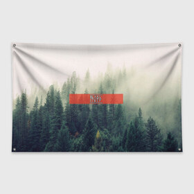 Флаг-баннер с принтом Северный лес в Новосибирске, 100% полиэстер | размер 67 х 109 см, плотность ткани — 95 г/м2; по краям флага есть четыре люверса для крепления | forest | nord | north | pagan | vikikngs | викинги | лес | лесник | норд | один | север | язычество