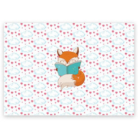 Поздравительная открытка с принтом Лиса с книжкой в Новосибирске, 100% бумага | плотность бумаги 280 г/м2, матовая, на обратной стороне линовка и место для марки
 | Тематика изображения на принте: fox | foxed | арт | лис | лиса | лисенок | лисичка | пушистик | рыжая | рыжмй хвост