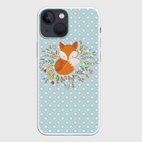 Чехол для iPhone 13 mini с принтом Лисичка в цветах в Новосибирске,  |  | fox | foxed | арт | лис | лиса | лисенок | лисичка | пушистик | рыжая | рыжмй хвост
