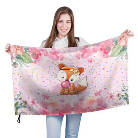 Флаг 3D с принтом Милая лисичка с жвачкой в Новосибирске, 100% полиэстер | плотность ткани — 95 г/м2, размер — 67 х 109 см. Принт наносится с одной стороны | fox | foxed | арт | лис | лиса | лисенок | лисичка | пушистик | рыжая | рыжмй хвост