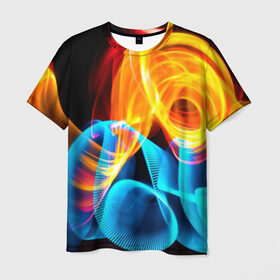 Мужская футболка 3D с принтом ЦВЕТНОЙ ДЫМ в Новосибирске, 100% полиэфир | прямой крой, круглый вырез горловины, длина до линии бедер | fire | flame | in fire | smoke | в огне | дым | огненный | огонь | текстуры
