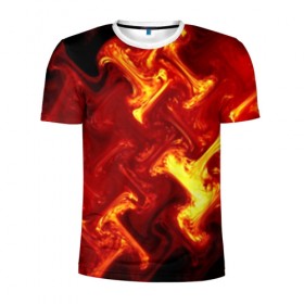 Мужская футболка 3D спортивная с принтом Огненная лава в Новосибирске, 100% полиэстер с улучшенными характеристиками | приталенный силуэт, круглая горловина, широкие плечи, сужается к линии бедра | fire | flame | in fire | smoke | в огне | дым | огненный | огонь | текстуры