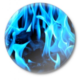 Значок с принтом Синий огонь в Новосибирске,  металл | круглая форма, металлическая застежка в виде булавки | fire | flame | in fire | smoke | в огне | дым | огненный | огонь | текстуры