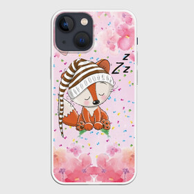 Чехол для iPhone 13 mini с принтом Сонный лисенок в Новосибирске,  |  | fox | foxed | арт | лис | лиса | лисенок | лисичка | пушистик | рыжая | рыжмй хвост