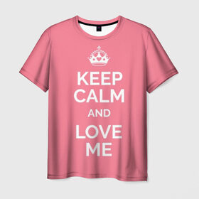 Мужская футболка 3D с принтом Keep calm and love me в Новосибирске, 100% полиэфир | прямой крой, круглый вырез горловины, длина до линии бедер | Тематика изображения на принте: and | call | crown | girl | heart | keep calm | keyboard | lips | me | red | royal | slogan | text | valentines day | валентина | губы | девиз | девушка | день | и | клавиатура | клавиши | королевская | корона | красный | лозунг | люби | любовь | меня | н