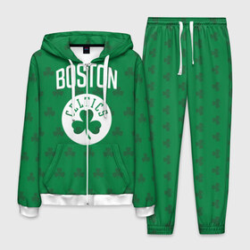 Мужской костюм 3D с принтом Boston Celtics в Новосибирске, 100% полиэстер | Манжеты и пояс оформлены тканевой резинкой, двухслойный капюшон со шнурком для регулировки, карманы спереди | Тематика изображения на принте: boston | boston celtics | celtics | бостон | бостон селтикс