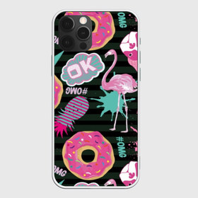 Чехол для iPhone 12 Pro Max с принтом Пончики мопсы и фламинго в Новосибирске, Силикон |  | bird | blots | breed | crown | dog | donuts | flamingo | ici | kiss | lips | pastries | pineapple | pink | pug | splashes | stripes | sweet | ананас | брызги | выпечка | глазурь | губы | женские | кляксы | корона | мопс | отпечаток | полосы | пончики | по